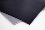 Medium open cell silicone foam, two squares, black and gray