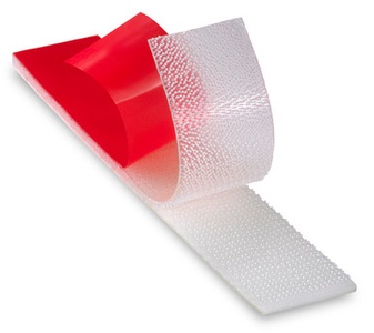 Dual lock recloseable fastener, strip, opening, clear