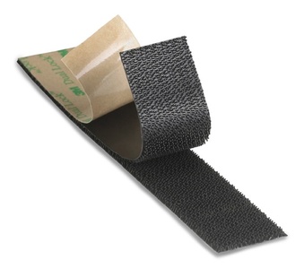Strip of black dual lock fastener, opening and adhesive unpeeling