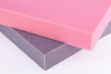 Viscoelastic polyurethane foam, pink and gray, two squares