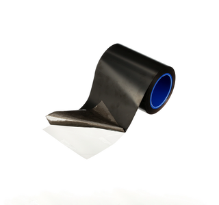 Roll of black Electrically Conductive Tape unrolling and unpeeling