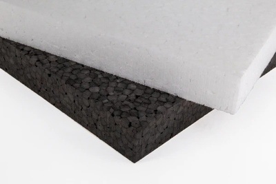 Black and white squares of Expanded Polypropylene (EPP) foam, overlapping