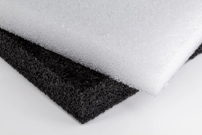 Black and white square of Extruded Polyethylene foam, overlapping