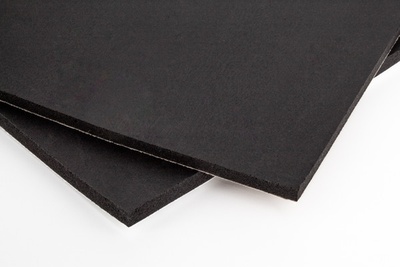 Two black squares of ISOLOSS foam, overlapping