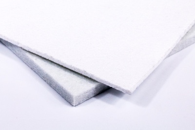 Two white squares of Polyester Felt (Non-woven), overlapping