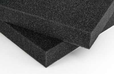 Two black squares of Polyurethane, Anti-Static foam, overlapping